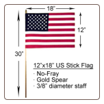12" x 18" US Stick Flag No-Fray