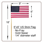 6" x 9" US Stick Flag No-Fray