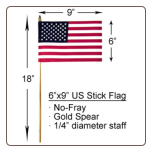 6" x 9" US Stick Flag No-Fray 6" x 9" US Stick Flag No-Fray